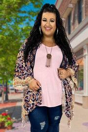 11 OT-R {Sweetest Gesture} Umgee Navy  Floral Kimono PLUS SIZE XL/1X  1X/2X