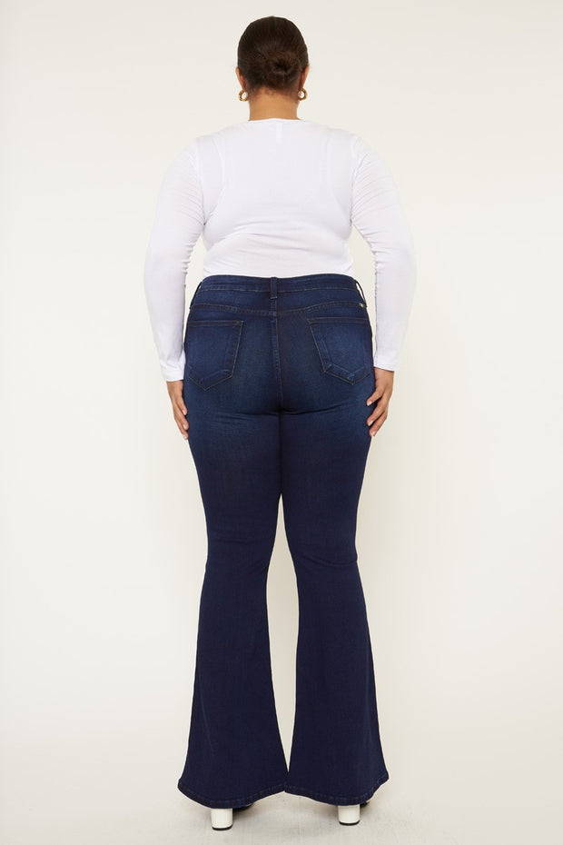 LEG-23 {KanCan} Dark Blue Petite Flare Leg Jeans EXTENDED PLUS SIZE 16 18 20 22