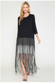 LD-X {Evening Plans} Black/Gray Dress W/Fringe PLUS SIZE 1X 2X 3X