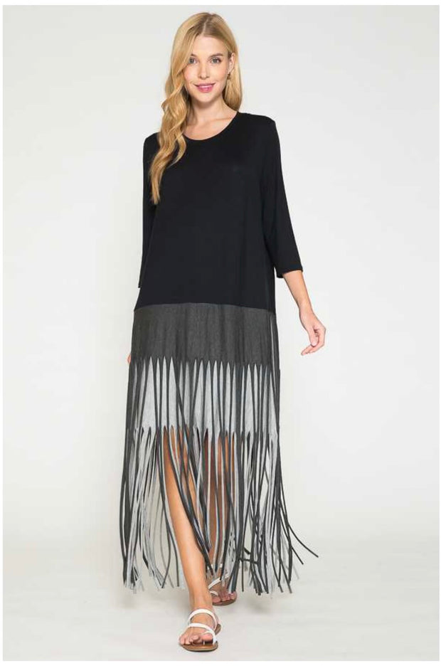 LD-X {Evening Plans} Black/Gray Dress W/Fringe PLUS SIZE 1X 2X 3X