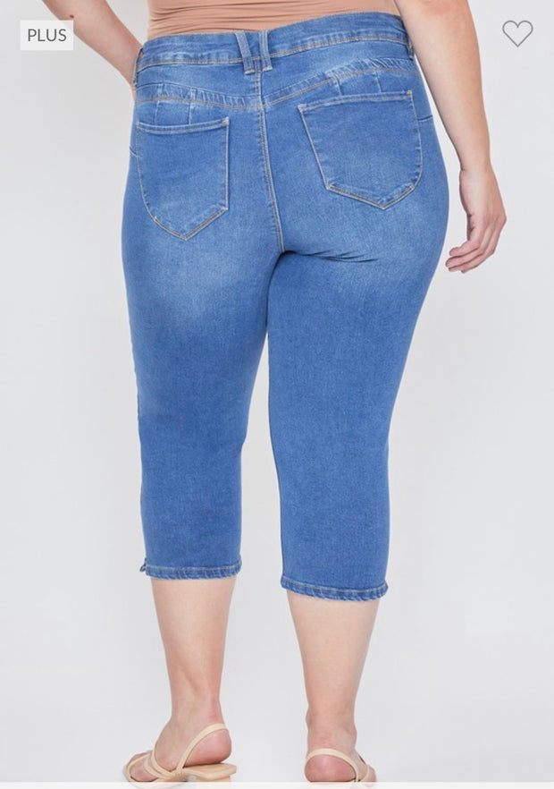 LEG-61 {Royalty For Me} Med. Blue Ripped Capri Jeans   PLUS SIZE 14 16 18 20 22 24