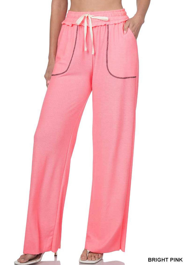 LEG-99 {Seal The Deal} Bright Pink Wide Leg Joggers PLUS SIZE 1X 2X 3X
