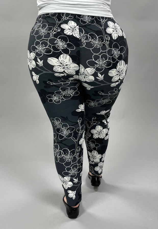 LEG-64 {Beg For It} Charcoal Gray Floral Leggings EXTENDED PLUS SIZE 3X/5X