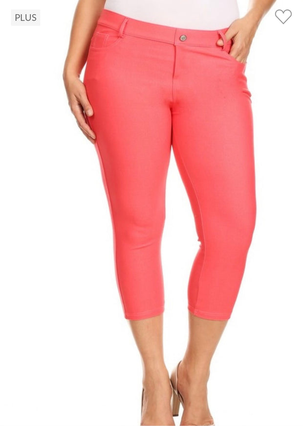 LEG-78 {Coral Revolution} Coral Capri Length Jeggings PLUS SIZE 1X 2X 3X