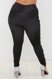 BT {Vocal Criss Cross} Black Jeans w/Side Criss Cross PLUS SIZE XL 2X 3X