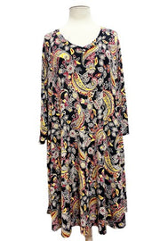 51 PQ {All This Sass} Black Yellow Paisley Print Dress EXTENDED PLUS SIZE 3X 4X 5X