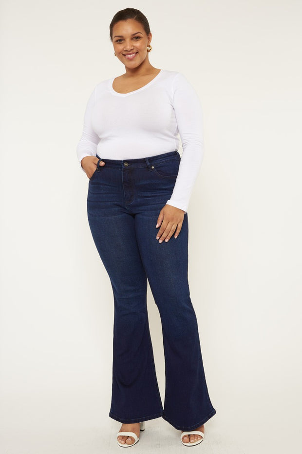 LEG-23 {KanCan} Dark Blue Petite Flare Leg Jeans EXTENDED PLUS SIZE 16 18 20 22