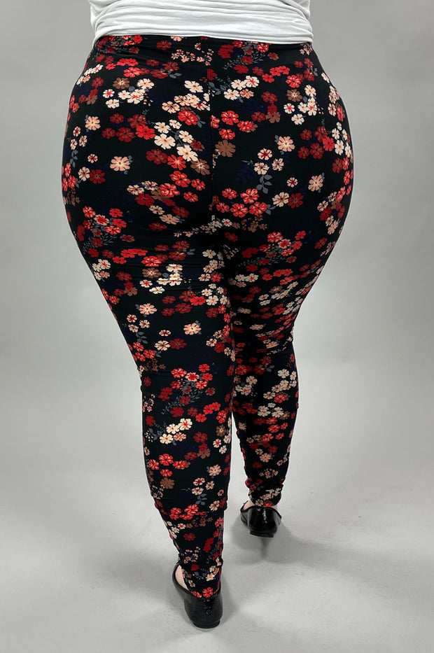 LEG-33 {Whoopsy Daisy} Black Floral Leggings EXTENDED PLUS SIZE 3X/5X