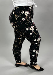 LEG-88 {Blooming Apple} White Floral Printed Leggings EXTENDED PLUS SIZE 3X/5X