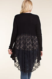 SALE!! 25 OT {Who You Are} VOCAL Black Waffle Knit Lace Back Cardigan PLUS SIZE XL 2X 3X