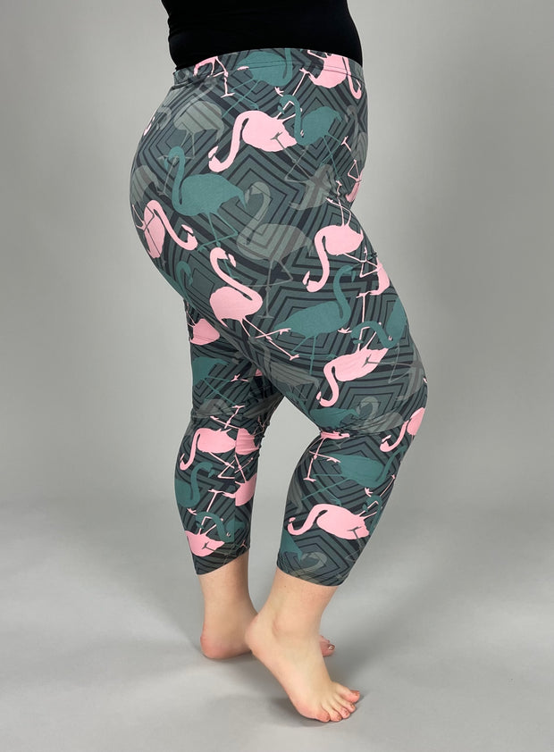 LEG-55 {Blast of Pink} Flamingo Gray Butter Soft Capri Leggings EXTENDED PLUS SIZE 3X/5X