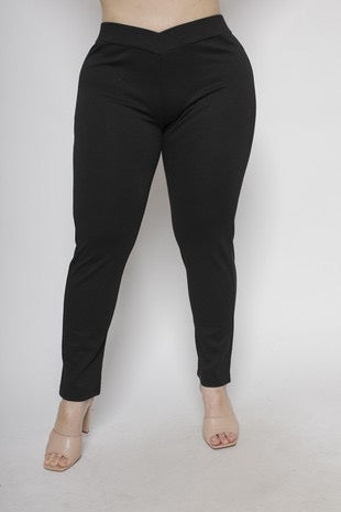 LEG-53 {Keen On You} Black Ponte V Waist Skinny Pants PLUS SIZE XL 2X 3X