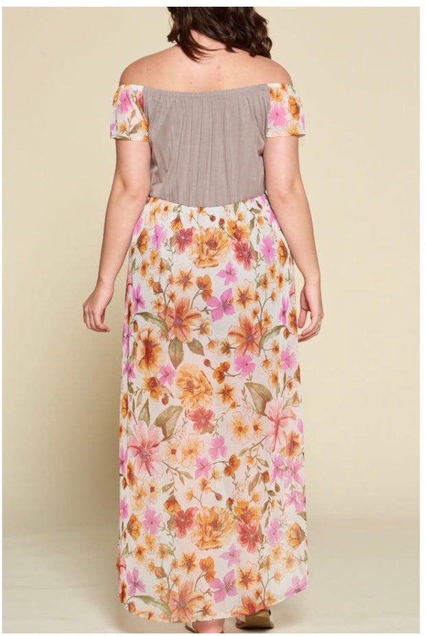 RP-C {Sheer Goddess} Olive Sheer Tan  Romper Floral Overlay  PLUS SIZE