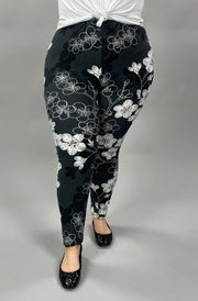 LEG-64 {Beg For It} Charcoal Gray Floral Leggings EXTENDED PLUS SIZE 3X/5X