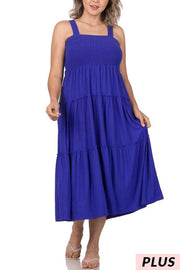 LD-V {Decide The Vibe} Bright Blue Smocked Tiered  Sundress PLUS SIZE 1X 2X 3X
