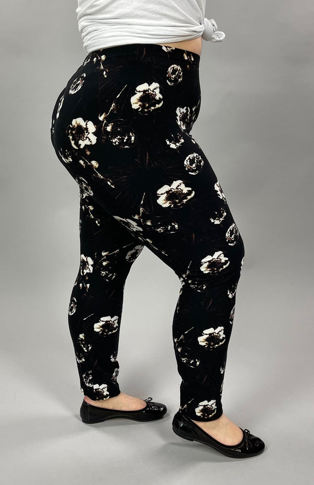 LEG-86 {The Thing Is} Black Floral Leggings  EXTENDED PLUS SIZE 3X/5X