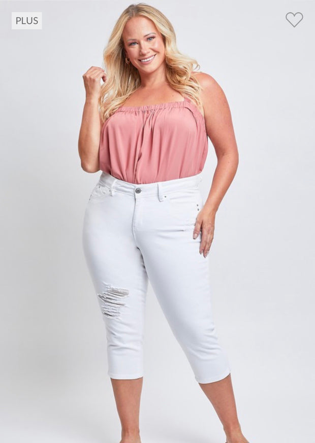 LEG-26 {Royalty For Me} White Ripped Capri Pants PLUS SIZE 14 16 18