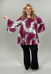 34-PQ-T {Caught Off Guard} Burgundy Bell Sleeves Tunic Plus Size1X 2X 3X