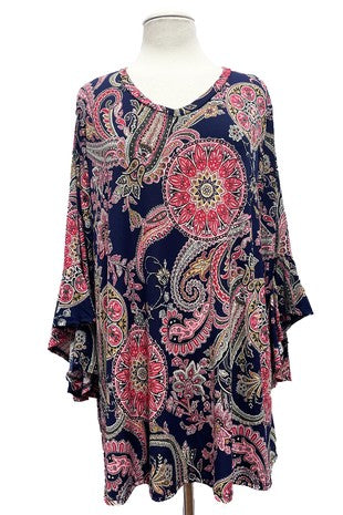25 PQ {Solving Mysteries} Navy/Pink Mandala PaisleyTop EXTENDED PLUS SIZE 4X 5X 6X