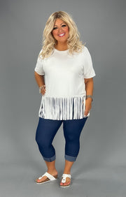 75 SSS-Z {Living On The Fringe} Ivory Fringe Hem Top PLUS SIZE XL 2X 3X