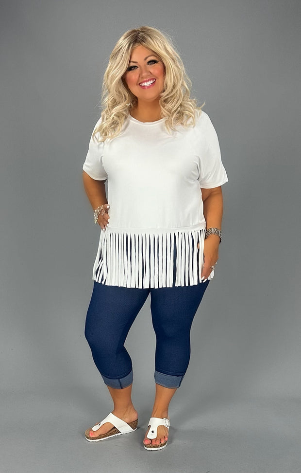 75 SSS-Z {Living On The Fringe} Ivory Fringe Hem Top PLUS SIZE XL 2X 3X
