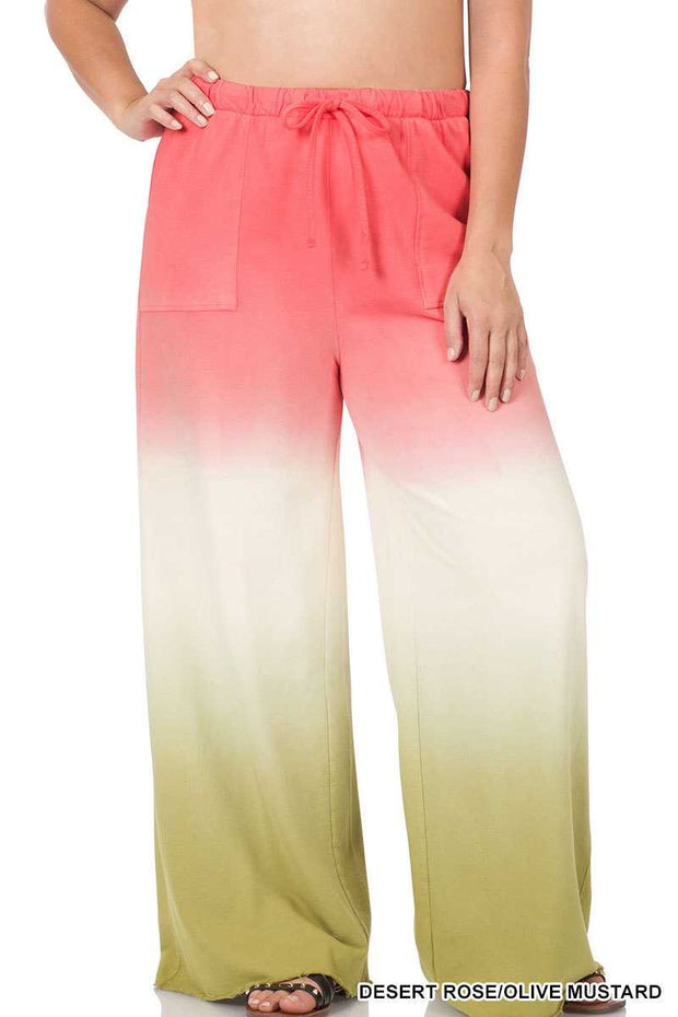 LEG-30 {Always Around Me} D. Rose Dip-Dye Flare Leg Joggers PLUS SIZE 1X 2X 3X