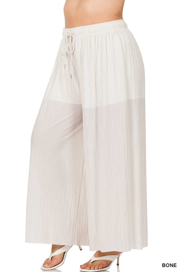 LEG-93 {Sights On You} Bone Pleated Wide Leg Pants PLUS SIZE 1X 2X 3X