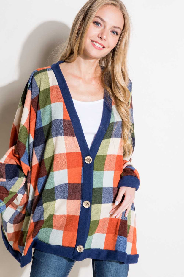 31 OT-D {Check My Vibes} Orange Checkered Cardigan PLUS SIZE 1X 2X 3X