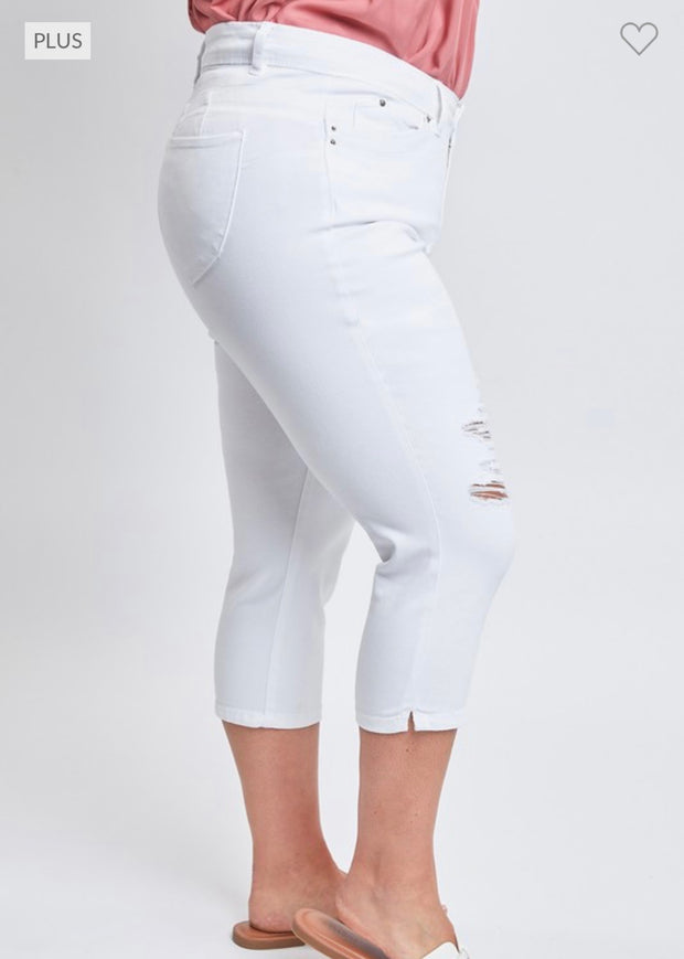 LEG-26 {Royalty For Me} White Ripped Capri Pants PLUS SIZE 14 16 18
