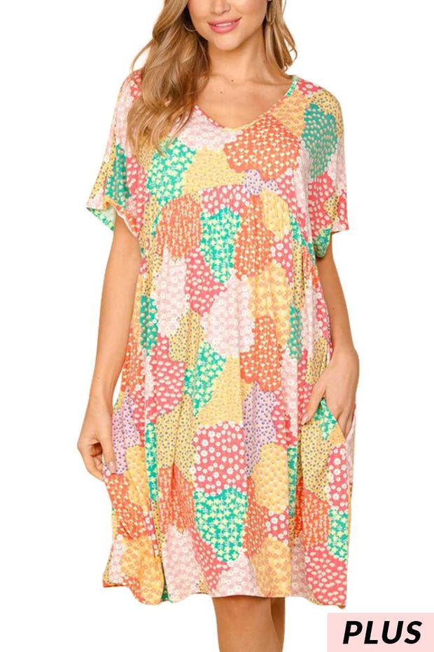 SALE!! 25 PSS-A {Whole Nine Yards} Multi-Color Floral Tiered Dress PLUS SIZE XL 2X 3X