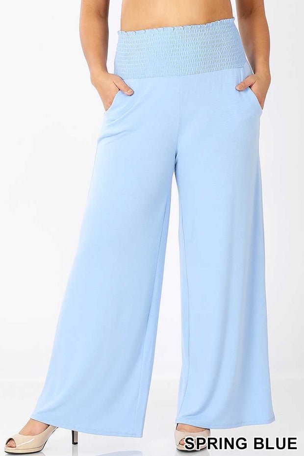 LEG-65 {Drive Around Town} Indigo Smocked Waist  PLUS SIZE XL 2X 3X