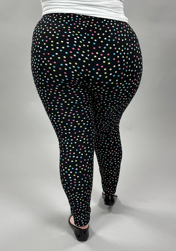 LEG-86 {Party Dots} Multi Colored Dot Print Leggings EXTENDED PLUS  3X/5X