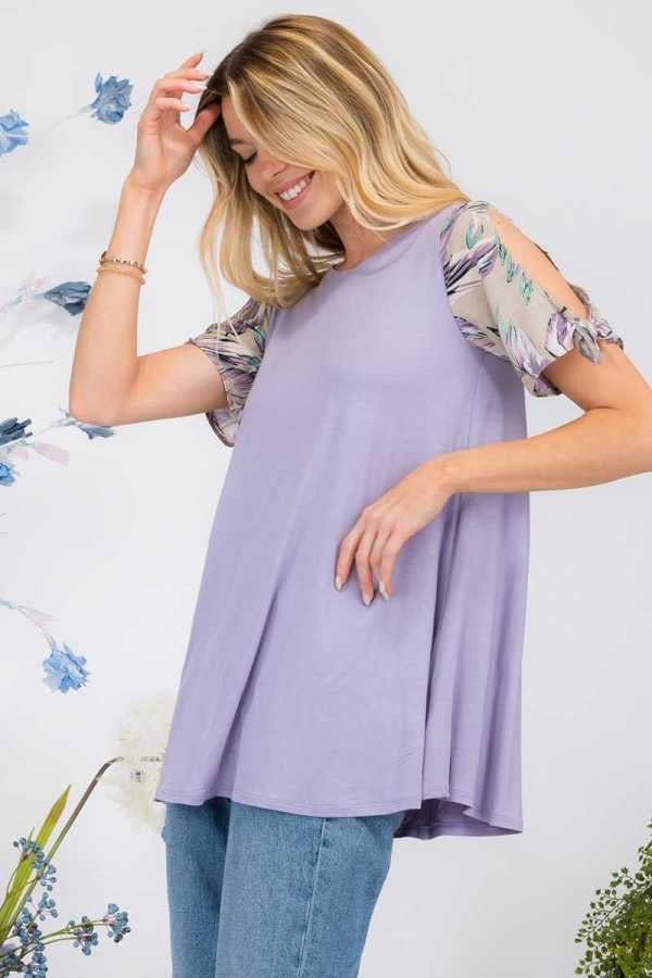 16 CP-G {Just So You Know} Lilac Leaf Print Open Sleeve Top PLUS SIZE XL 2X 3X