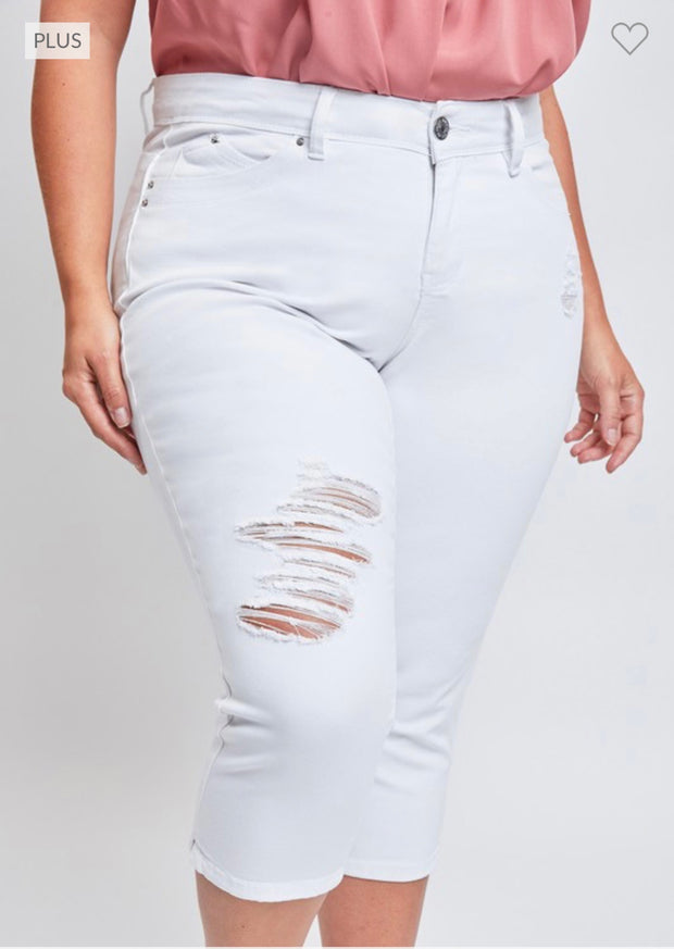 LEG-26 {Royalty For Me} White Ripped Capri Pants PLUS SIZE 14 16 18