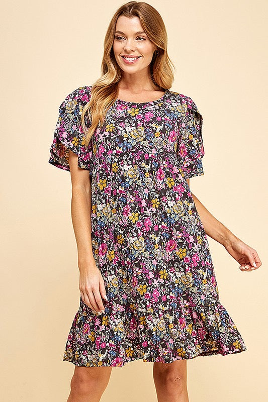 28 PSS-M {Flower Up} Multi-Color  Babydoll Dress PLUS SIZE XL 2X 3X