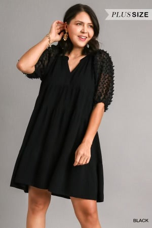 29 SQ-H {Style You Deserve} Umgee  Black Swiss Dot Dress PLUS SIZE XL 1X 2X