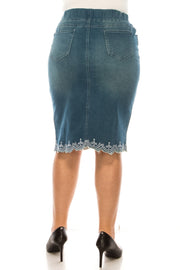 LEG-94 {Putting It Simply} Denim Embroidered Skirt EXTENDED PLUS SIZE 4X 5X