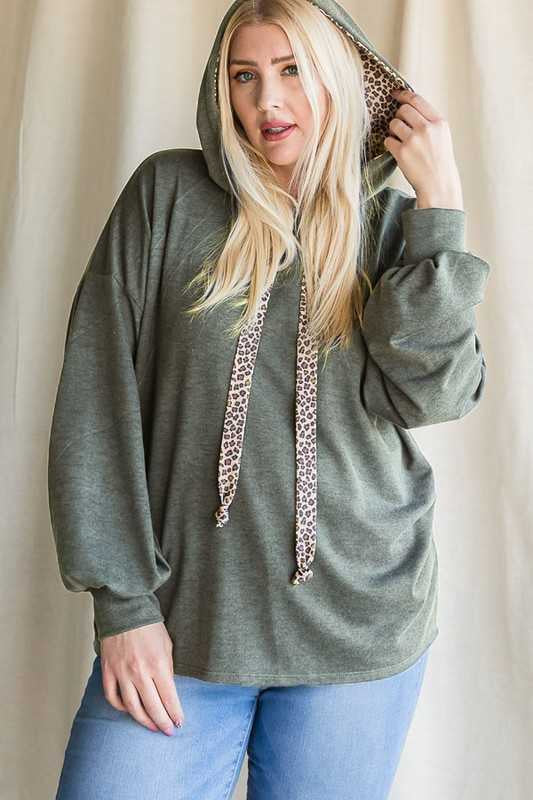 35  HD-B {Bring You Joy} Vintage Olive Leopard Hoodie PLUS SIZE 1X 2X 3X