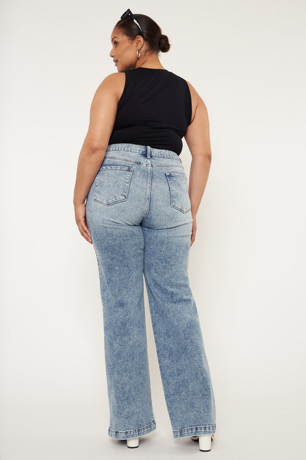 LEG-24 {KanCan} Med Blue Ultra High Rise 90's Flare Jeans EXTENDED PLUS SIZE 16 18 20 22
