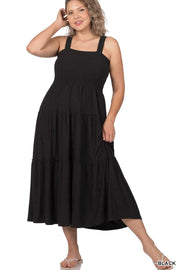 LD-V {Decide The Vibe} Black Smocked  Tiered Sundress PLUS SIZE 1X 2X 3X
