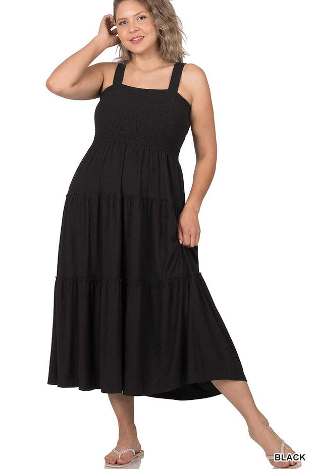 LD-V {Decide The Vibe} Black Smocked  Tiered Sundress PLUS SIZE 1X 2X 3X