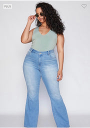LEG-83 {YMI} Light Blue High Rise Flare Jeans  PLUS SIZE 14 16 18 20