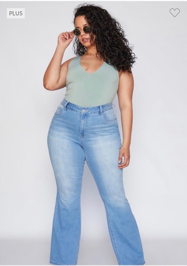 LEG-83 {YMI} Light Blue High Rise Flare Jeans  PLUS SIZE 14 16 18 20