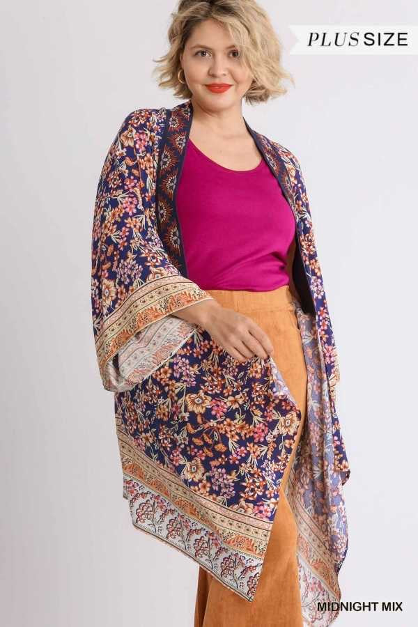 11 OT-R {Sweetest Gesture} Umgee Navy  Floral Kimono PLUS SIZE XL/1X  1X/2X