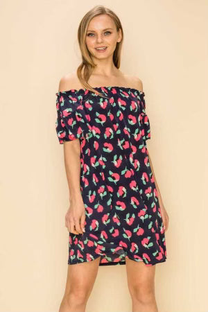 37 OS-A {Always On My Mind} Navy Floral Off Shoulder Dress PLUS SIZE 1X 2X 3X