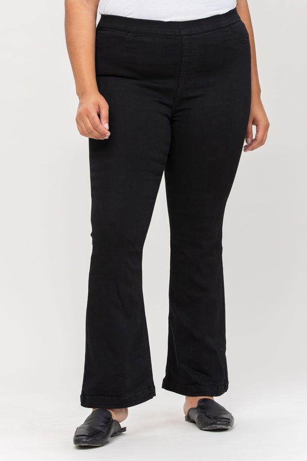 LEG-60 {Ms. Cello} Black Pull On Flair Jeans  PLUS SIZE 1X 2X 3X