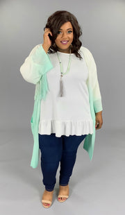 OT-Z {Until We Meet Again}  Ivory/Seafoam Green Knit Cardigan W/ Fringe Detail  PLUS SIZE XL 1X 2X