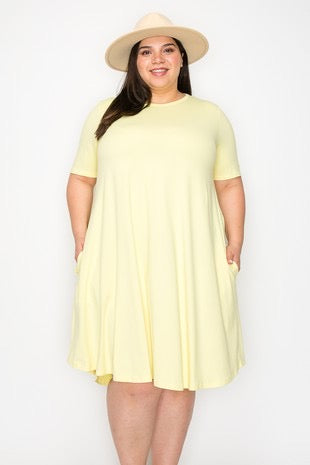 28 SSS-J {Lovely Inside & Out} Lemon Short  Sleeve Dress PLUS SIZE XL 2X 3X