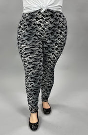 LEG-53 {Swan Lake} Swan Printed Black Leggings EXTENDED PLUS SIZE 3X/5X