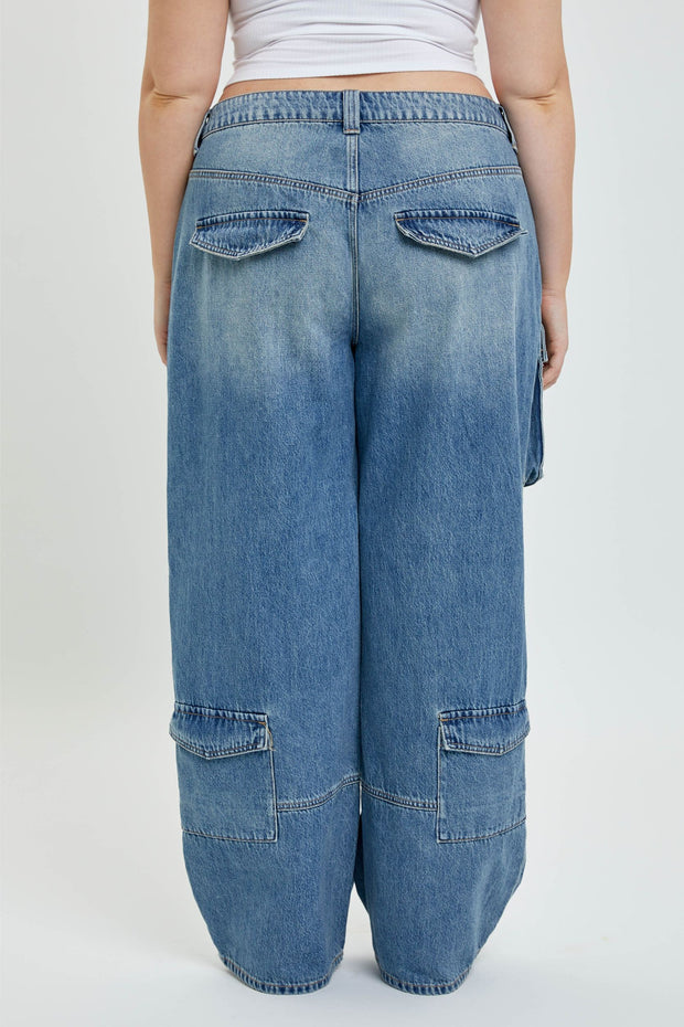 LEG-59 {Ms Cello} Mid-Waisted Washed Denim Skater Jeans  PLUS SIZE 14 16 18